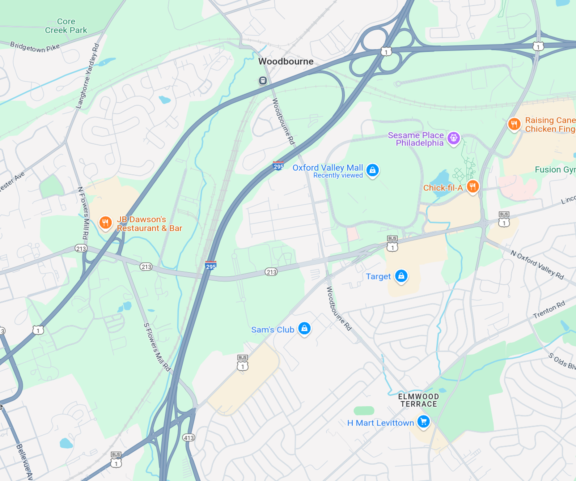 Location of Oxford Valley Mall